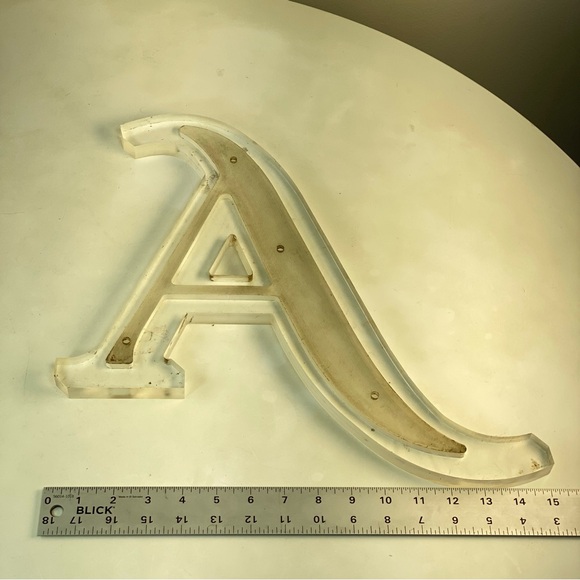 15" Vintage Reclaimed Salvage Sign Letter "A" Initial Clear Acrylic Plastic - Picture 5 of 11
